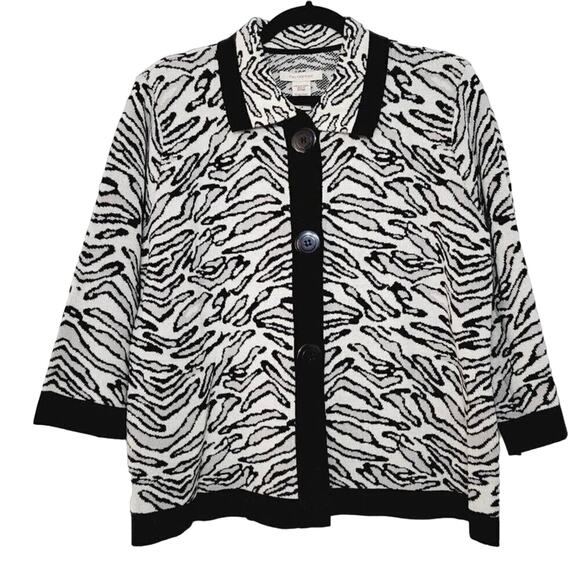 Covington Womens Wool Blend Zebra Animal Print Cardigan Sweater Size Large New - Picture 1 of 13